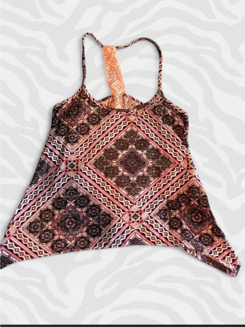 Bella D. Pink and Brown Paisley-Print Racerback Camisole